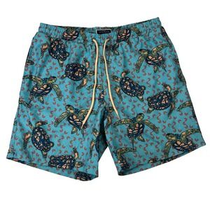 Club Room Turtle Print Swim Trunks Mens Medium Blue Beach Shorts